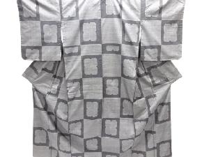 大特価品　未使用品　市松に抽象花模様織り出し本場泥大島紬着物(5マルキ)